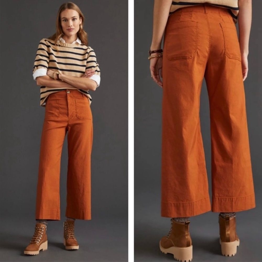 Anthropologie Maeve The Colette Cropped Wide-Leg Pants Orange size 14